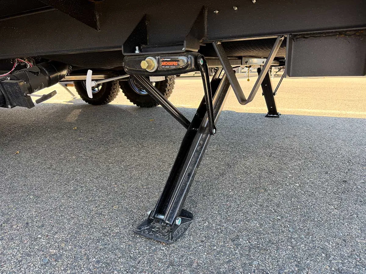 Lippert Anchor Pro stabilizer jack deployed under the frame of the Rockwood Geo Pro G20SFK