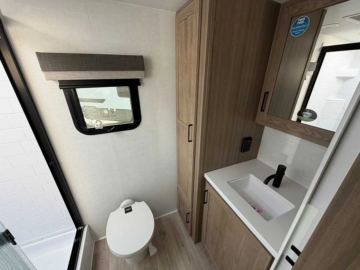 2213S rear bathroom vanity, toilet, tall linen cabinet and medicine cabinet